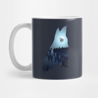 Wolf Howling with Forest blue moon Mug